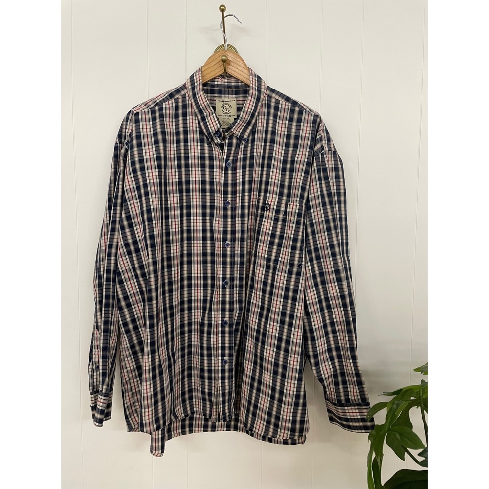 Gunnison Creek Outfitters Mens XXL Plaid Button Down Shirt Navy Red Long Sleeve